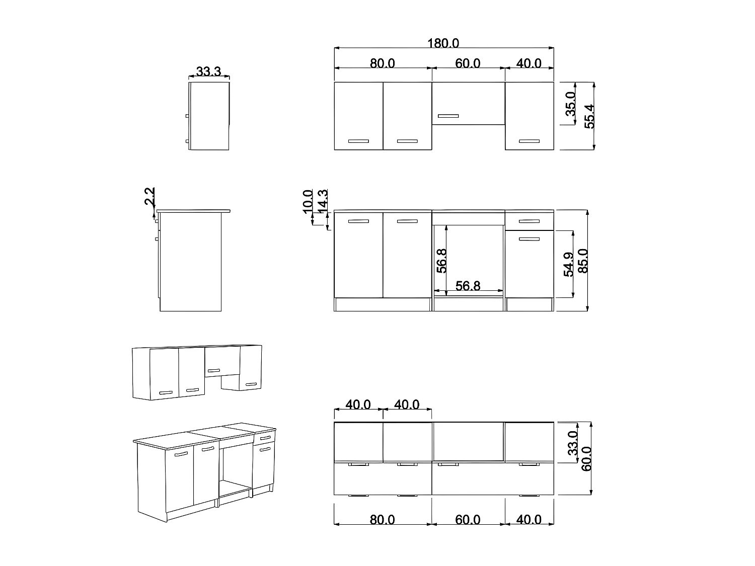 Cucina completa 180 cm 6 elementi portaoggetti Bianco - TRATTORIA