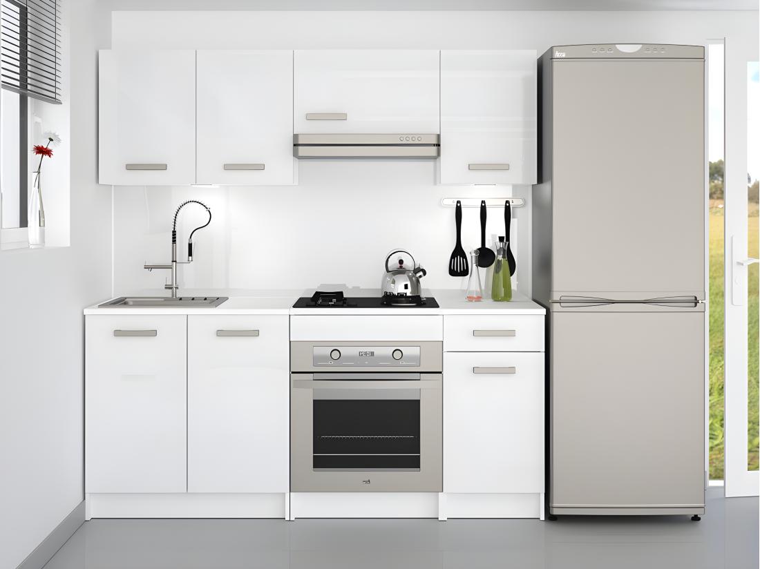 vente unique Cuisine complète - Avec plan de travail 180 cm - Blanc brillant - TRATTORIA