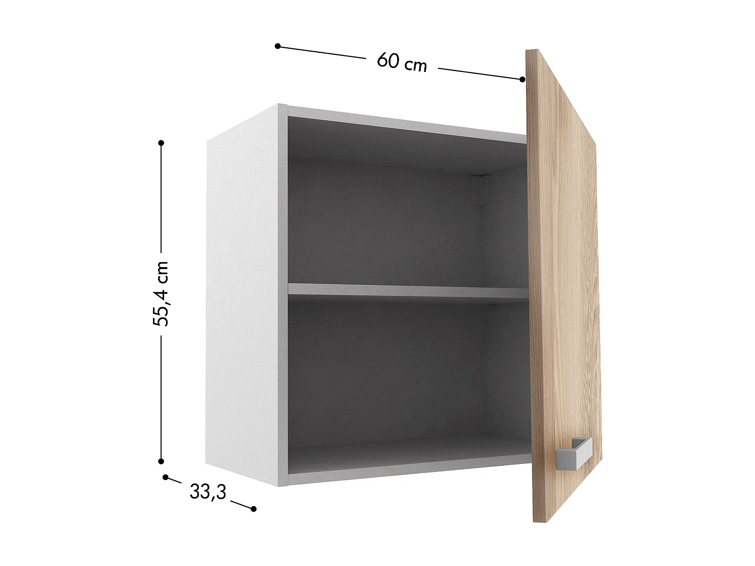 Caissons de cuisine - 1 meuble bas & 1 meuble haut - 2 tiroirs & 1 porte - Naturel clair & Blanc - TRATTORIA