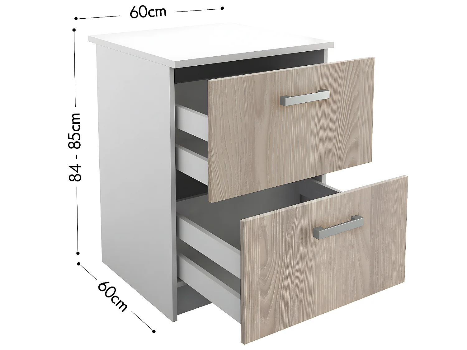 Caissons de cuisine - 1 meuble bas & 1 meuble haut - 2 tiroirs & 1 porte - Naturel clair & Blanc - TRATTORIA