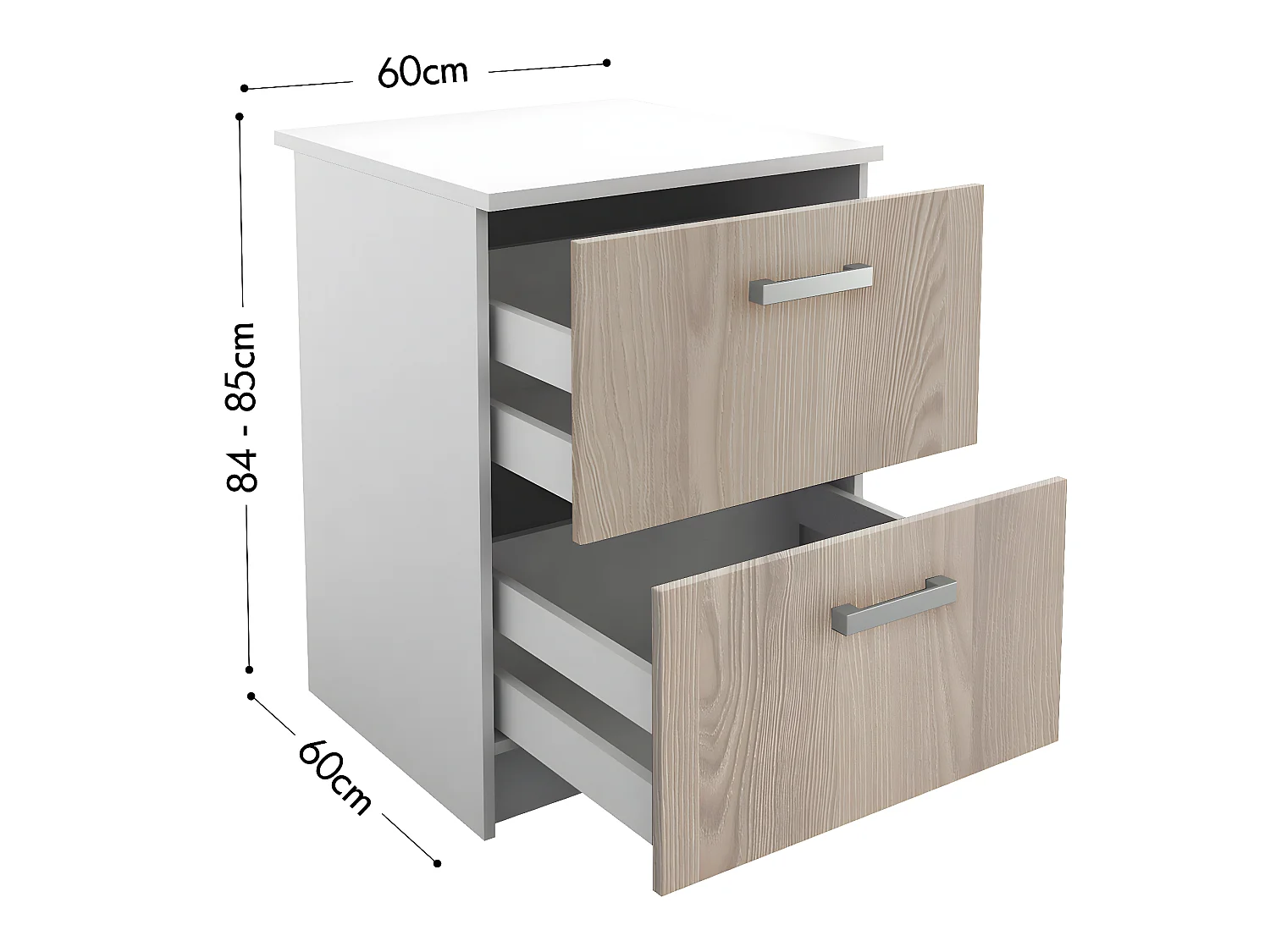 Caissons de cuisine - 1 meuble bas & 1 meuble haut - 2 tiroirs & 1 porte - Naturel clair & Blanc - TRATTORIA