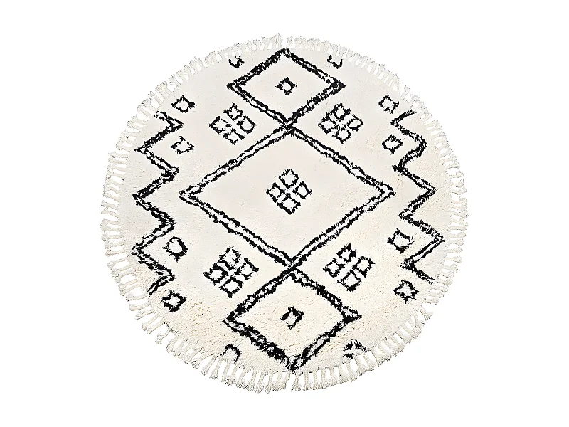 Teppich rund Berber-Stil - 100% Wolle - D. 200 cm - Schwarz & Elfenbein - MARCEAU