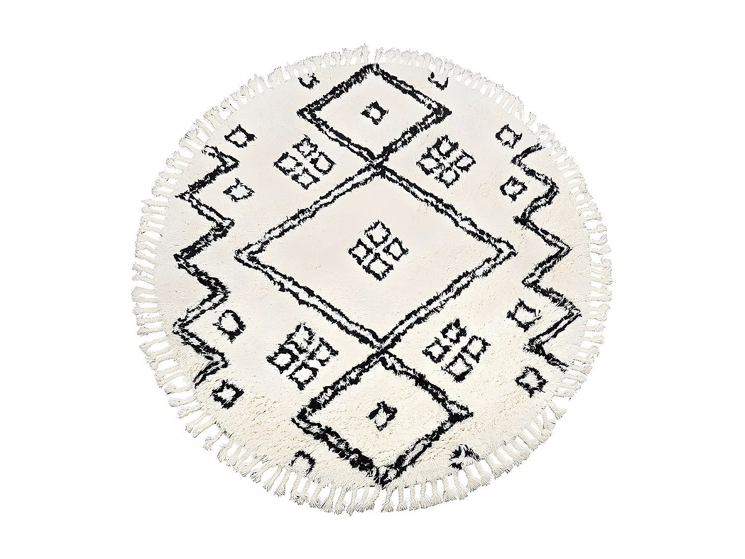 Tapis berbère rond 100% laine - D. 200 cm - Noir et Ivoire - MARCEAU