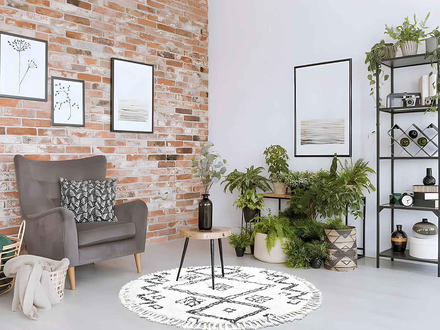 Tapis berbère rond 100% laine - D. 200 cm - Noir et Ivoire - MARCEAU