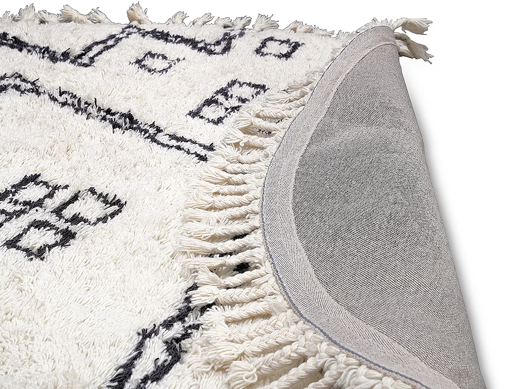 Tapis berbère rond 100% laine - D. 200 cm - Noir et Ivoire - MARCEAU