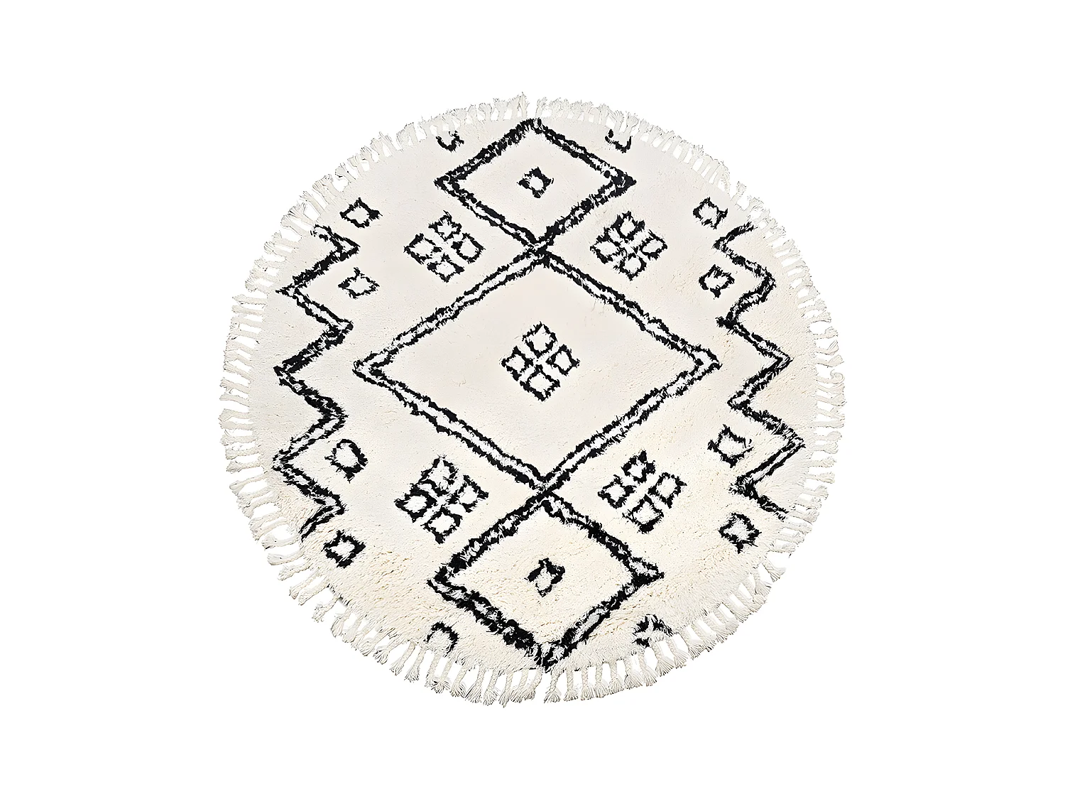 Tapis berbère rond 100% laine - D. 200 cm - Noir et Ivoire - MARCEAU