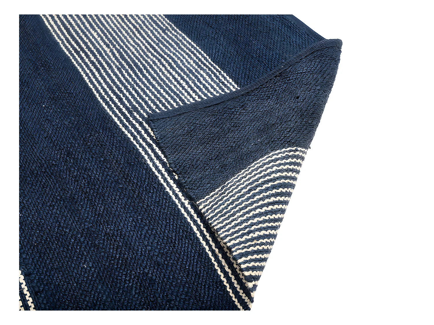 Alfombra de yute tejida a mano KOCHI - 160 x 230 cm - Azul marino y blanco