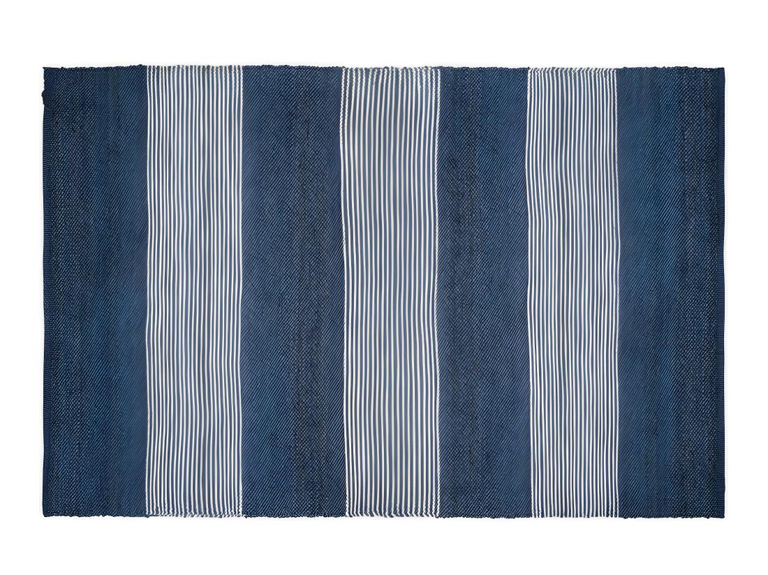 vente unique Tapis en jute tissé à la main KOCHI - 160 x 230 cm - Bleu marine et blanc