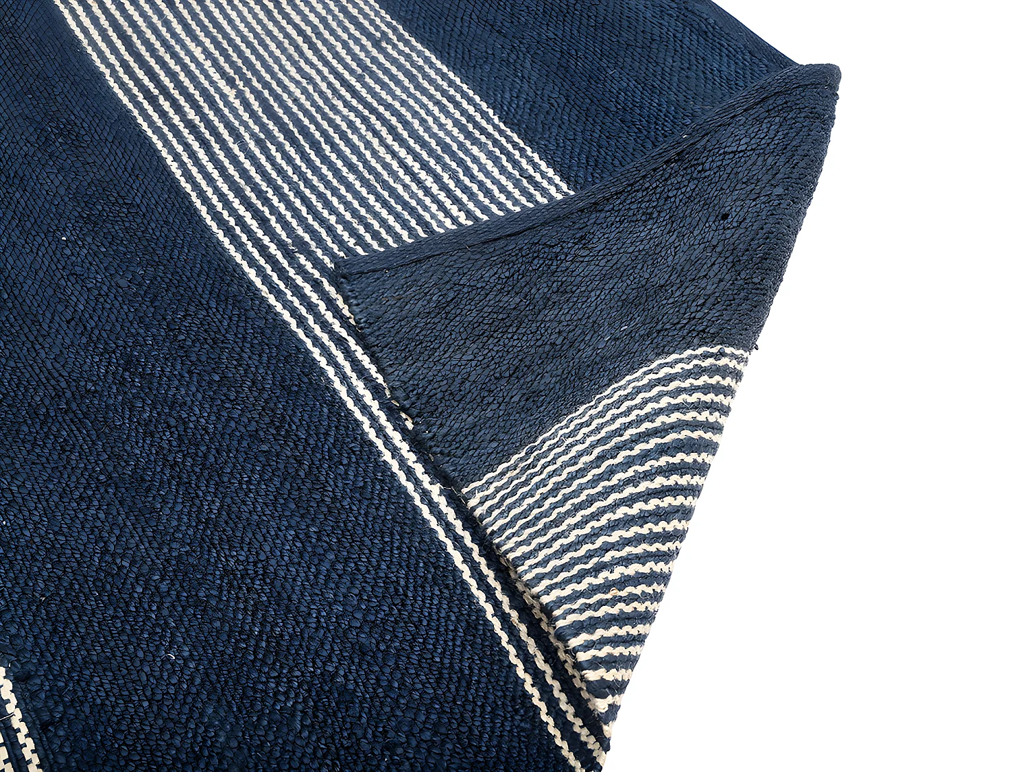 Handgeweven jute tapijt KOCHI - 160 x 230 cm - Donkerblauw en wit