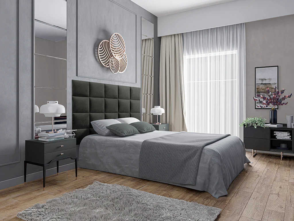 Panneaux muraux tête de lit - 200 cm - Velours - Gris - BARTEL de Pascal Morabito