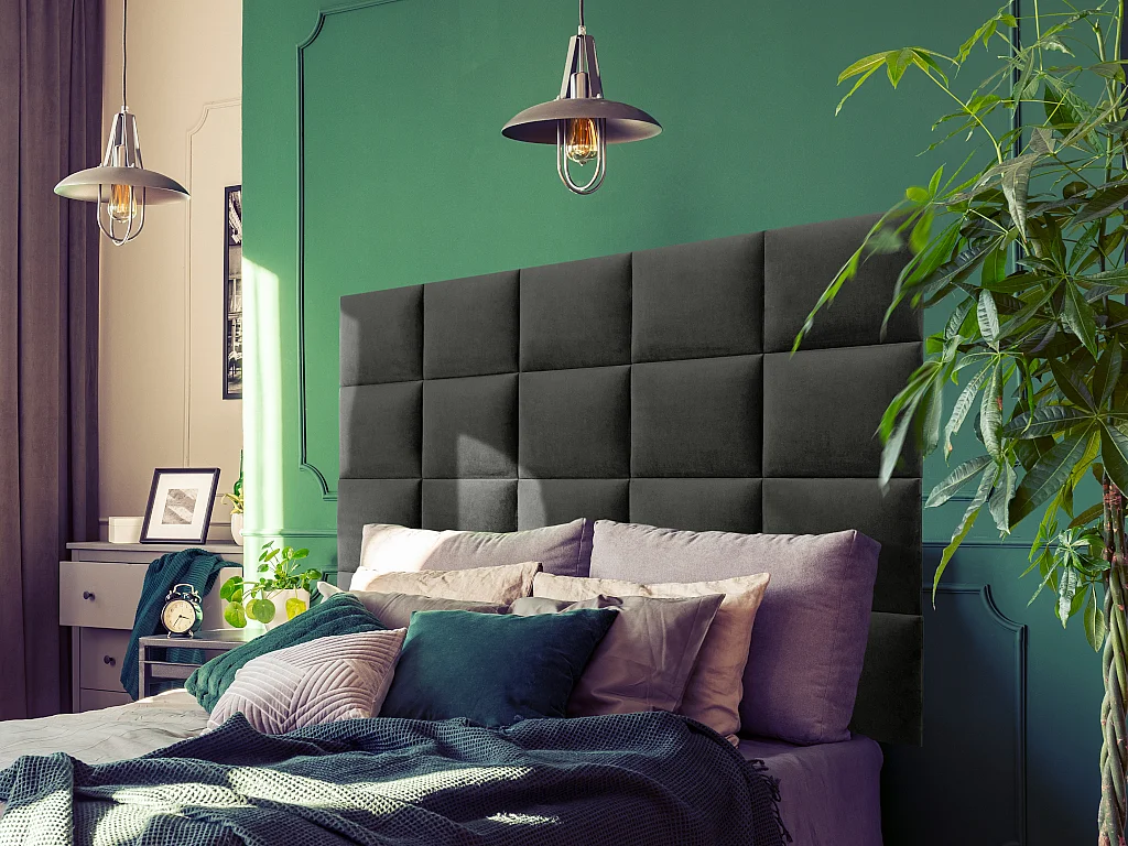 Panneaux muraux tête de lit - 200 cm - Velours - Gris - BARTEL de Pascal Morabito