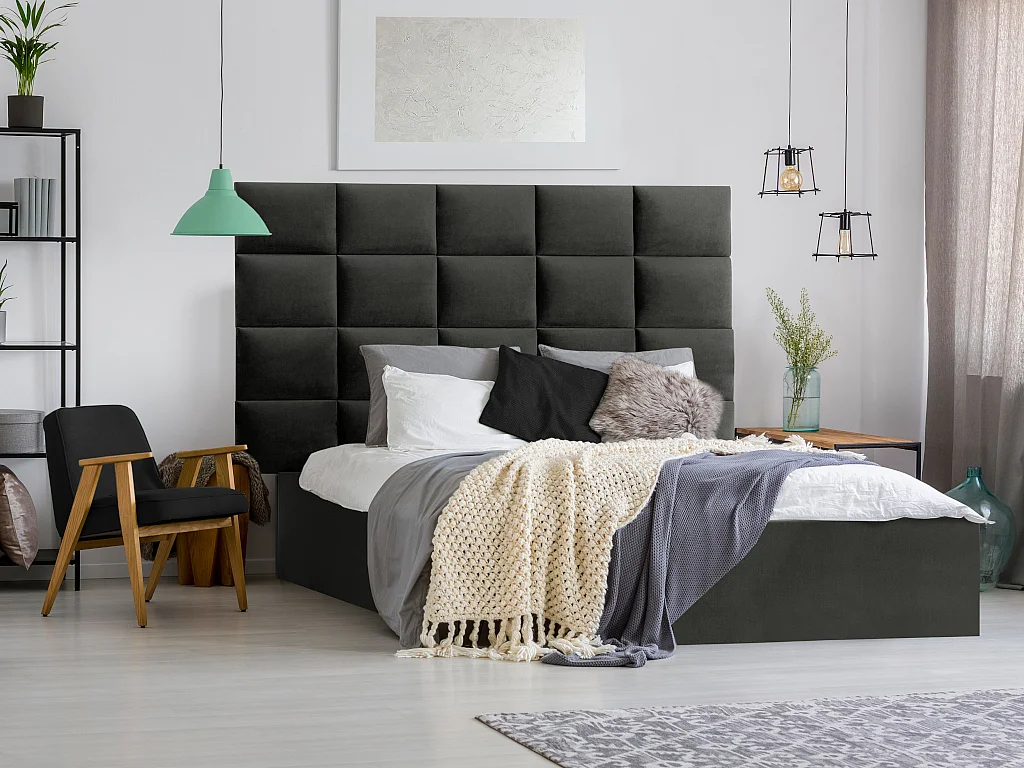 Panneaux muraux tête de lit - 200 cm - Velours - Gris - BARTEL de Pascal Morabito