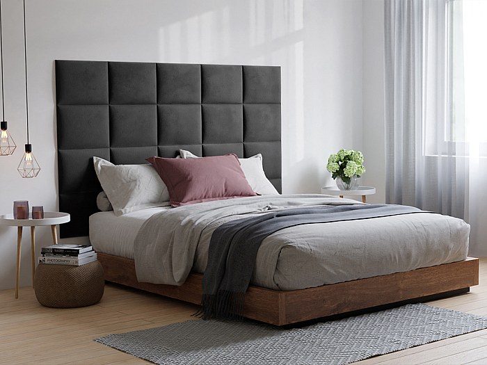 Panneau décoratif tête de lit en velours gris L200 cm BARTEL