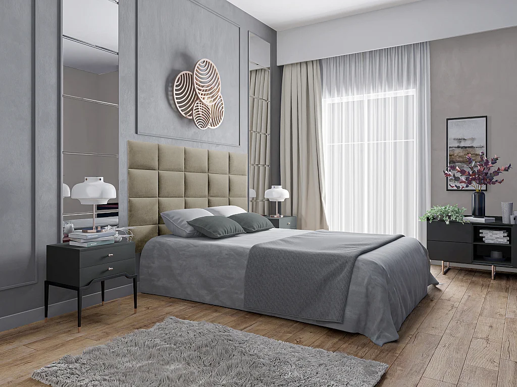 Panneaux muraux tête de lit - 200 cm - Velours - Beige - BARTEL de Pascal Morabito