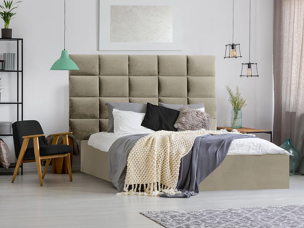 Panneaux muraux tête de lit - 200 cm - Velours - Beige - BARTEL de Pascal Morabito