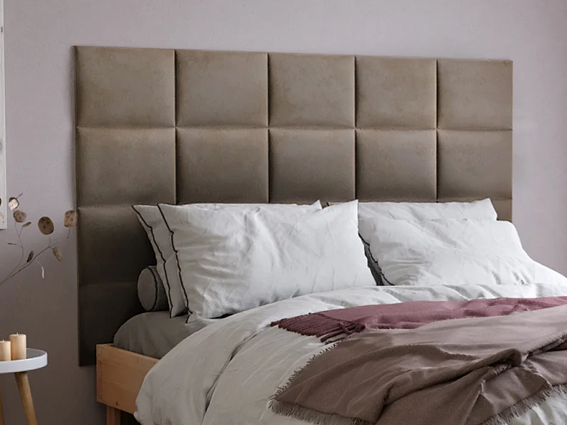 Hoofdeinde wandpanelen BARTEL - 200 cm - Fluweel - Beige - van Pascal Morabito