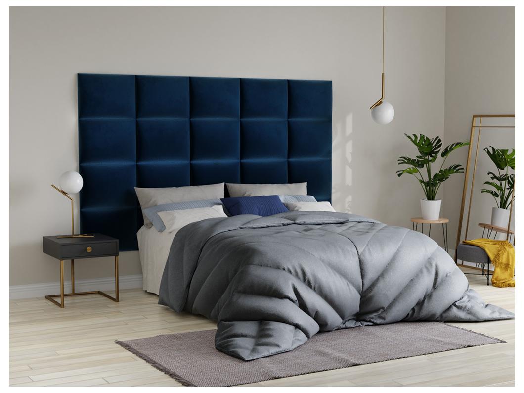 Hoofdeinde wandpanelen BARTEL - 200 cm - Fluweel - Blauw - van Pascal Morabito