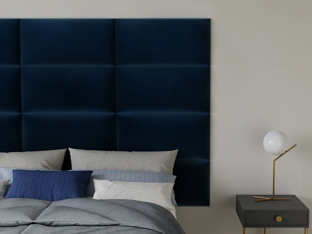 Painéis de parede cabeceira de cama de 180 cm em veludo cor azul - BONTE