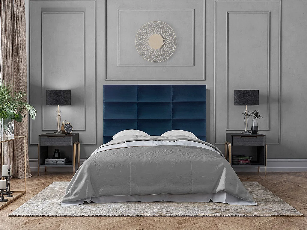 Painéis de parede cabeceira de cama de 180 cm em veludo cor azul - BONTE