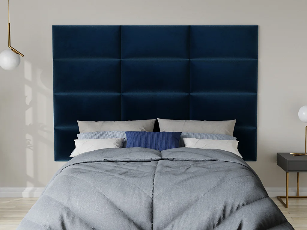 Painéis de parede cabeceira de cama de 180 cm em veludo cor azul - BONTE