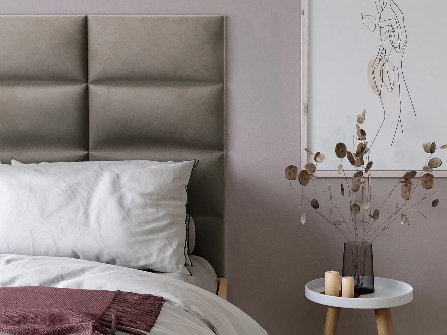 Painéis de parede cabeceira de cama de 180 cm em veludo cor taupe - BONTE de Pascal Morabito