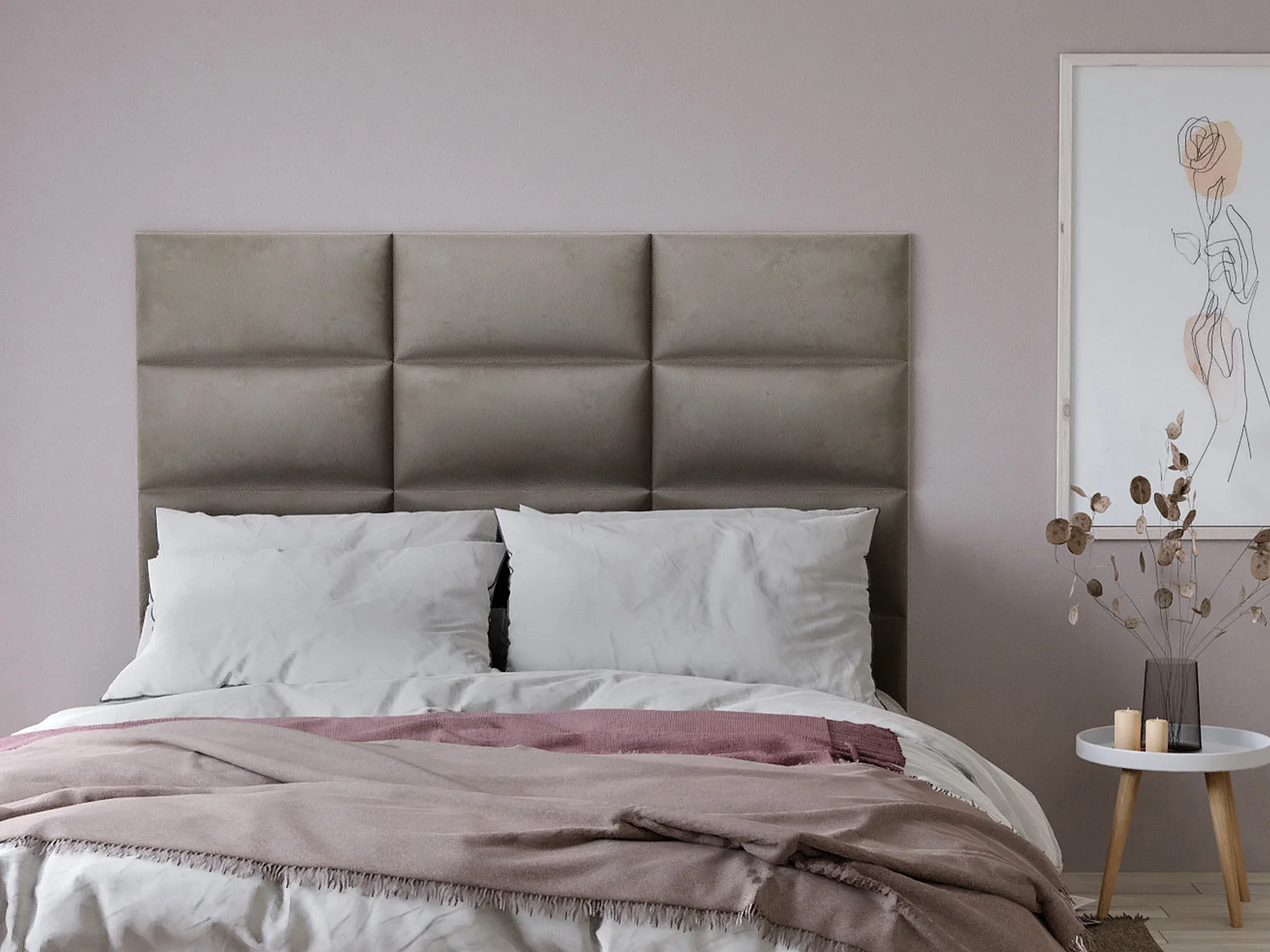 Hoofdeinde wandpanelen BONTE - 180 cm - Fluweel - Taupe - van Pascal Morabito