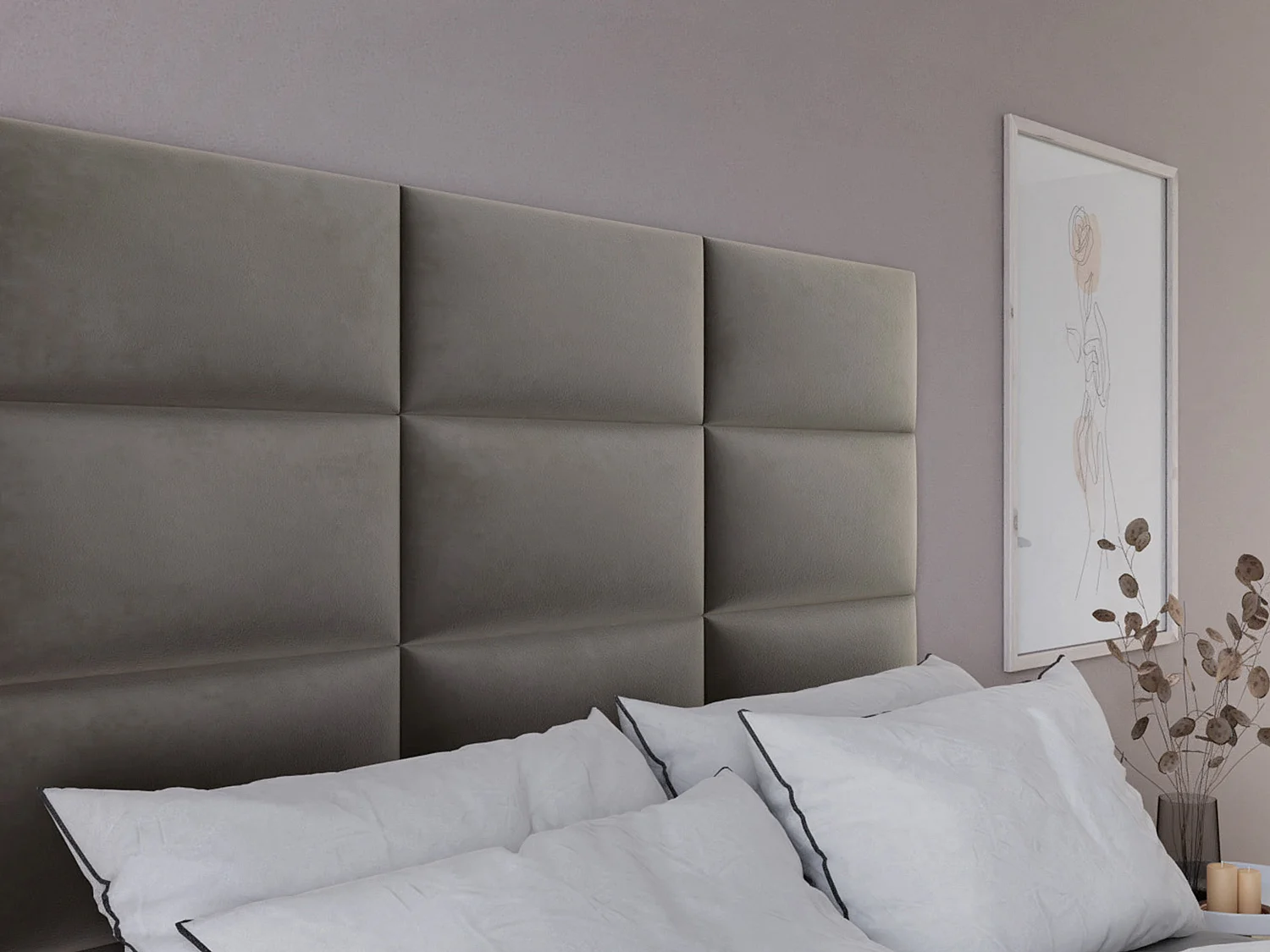 Painéis de parede cabeceira de cama de 180 cm em veludo cor taupe - BONTE de Pascal Morabito