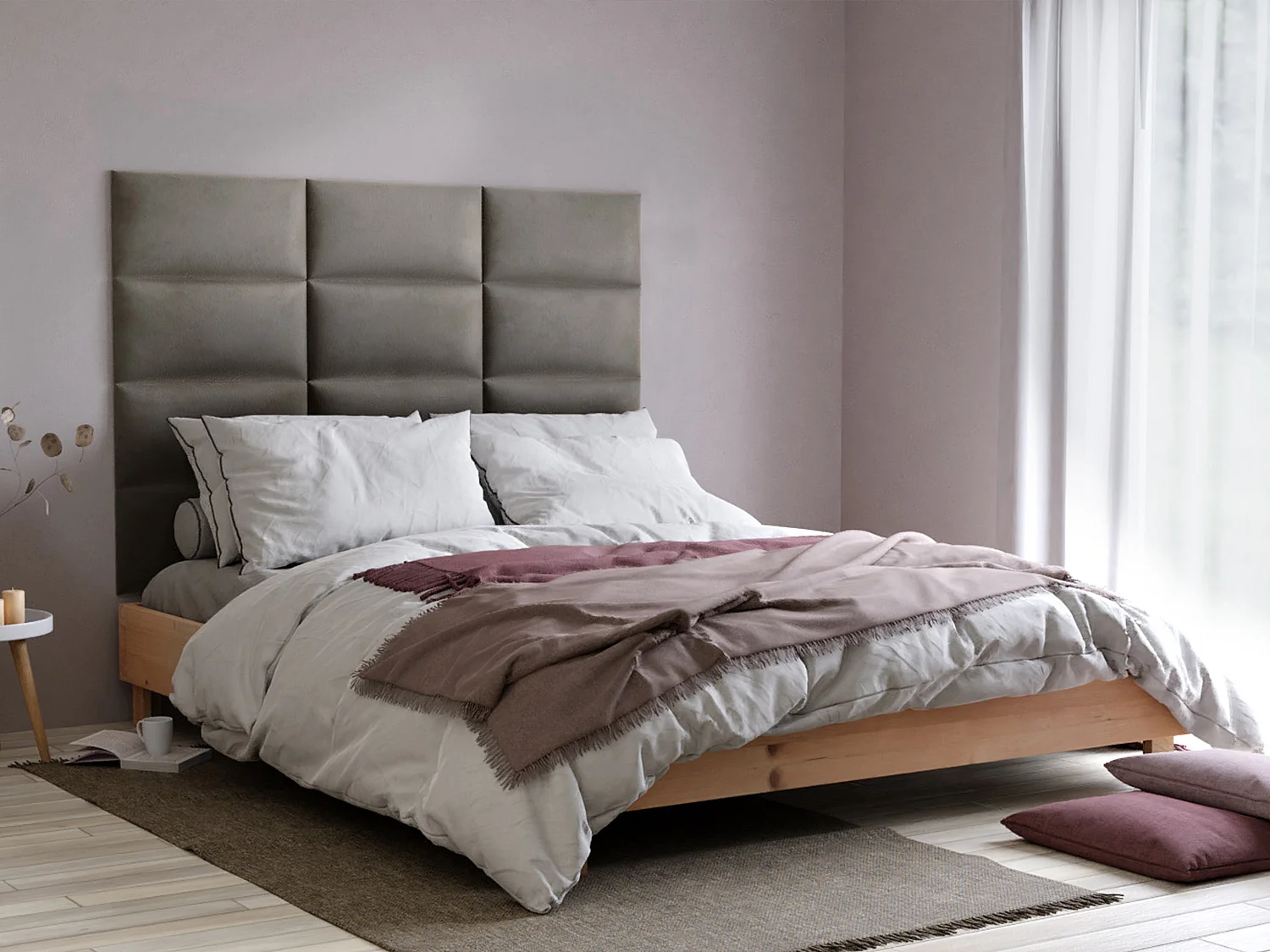 Cabecero de cama BONTE de Pascal Morabito - 180 cm - Terciopelo - Gris pardo - de Pascal Morabito