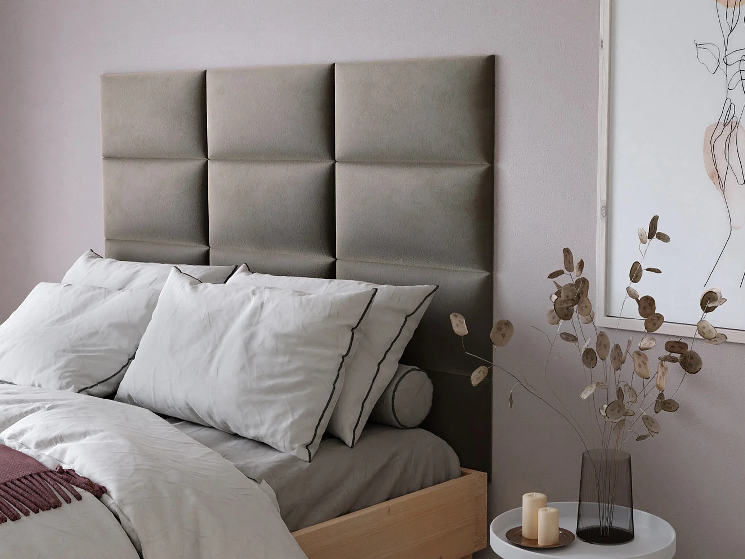 Panneaux muraux tête de lit - 180 cm - Velours - Taupe - BONTE de Pascal Morabito