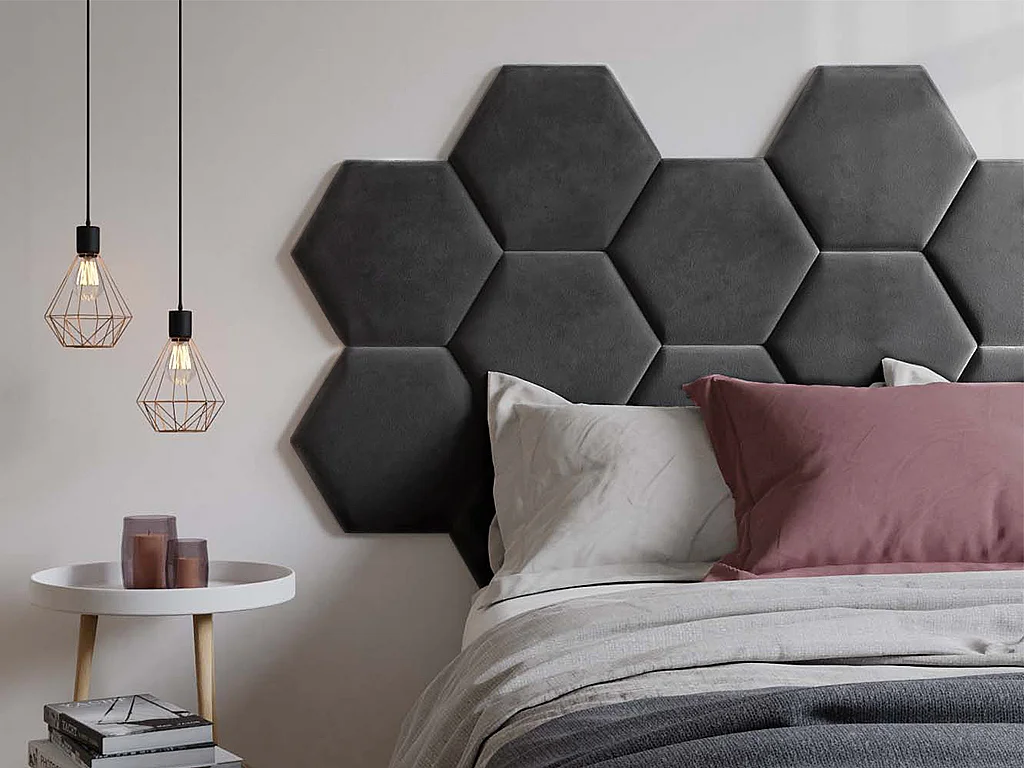 Panneaux muraux tête de lit - 220 cm - Velours - Gris - HOPE de Pascal Morabito