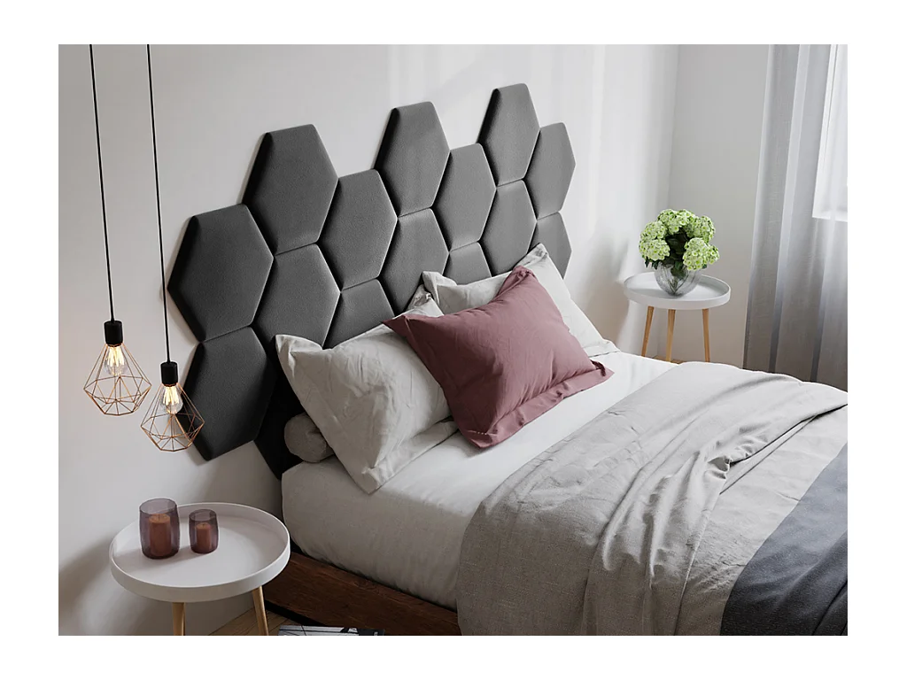 Panneaux muraux tête de lit - 220 cm - Velours - Gris - HOPE de Pascal Morabito