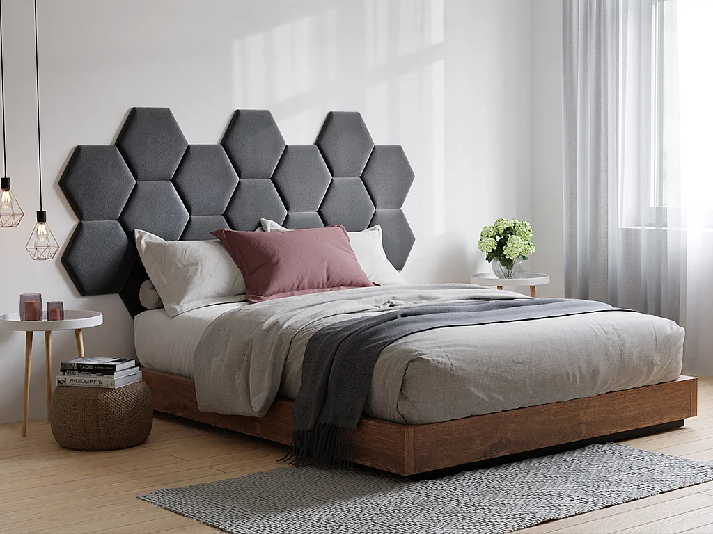 Panneaux muraux tête de lit - 220 cm - Velours - Gris - HOPE de Pascal Morabito