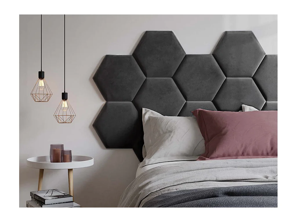 Panneaux muraux tête de lit - 220 cm - Velours - Gris - HOPE de Pascal Morabito