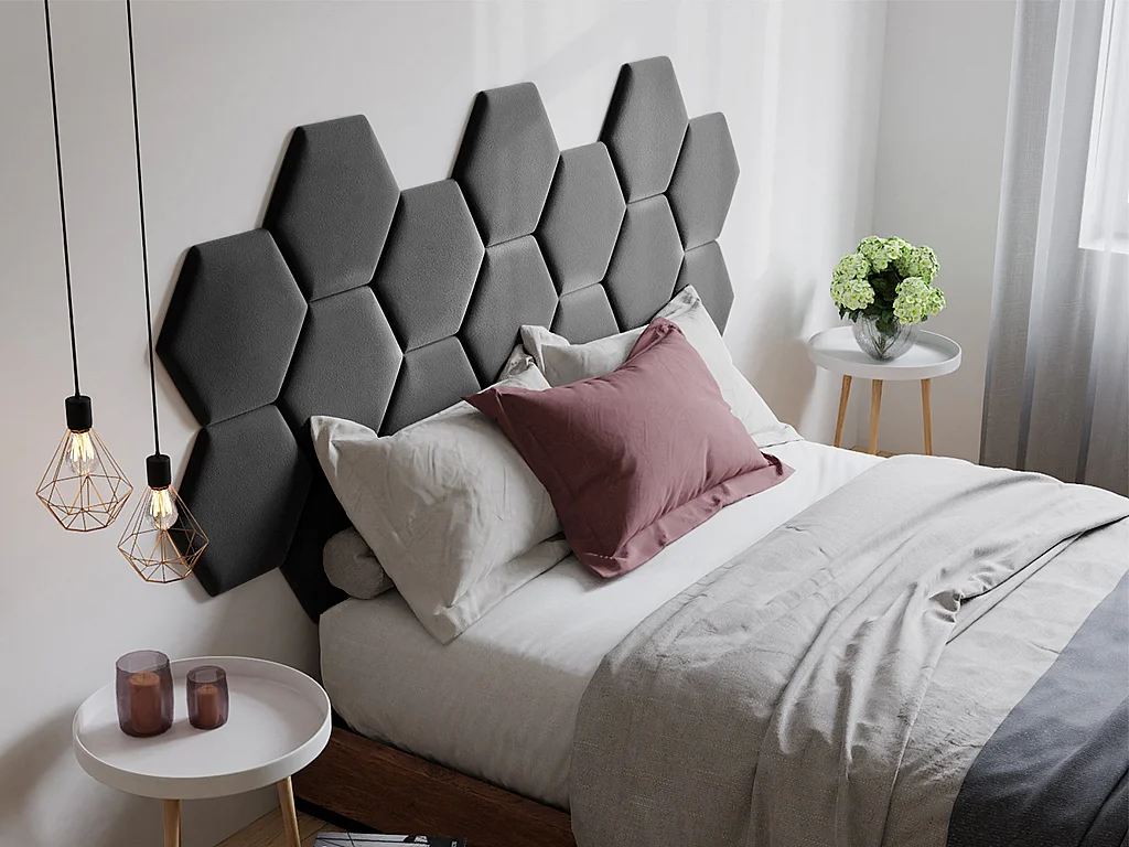 Panneaux muraux tête de lit - 220 cm - Velours - Gris - HOPE de Pascal Morabito