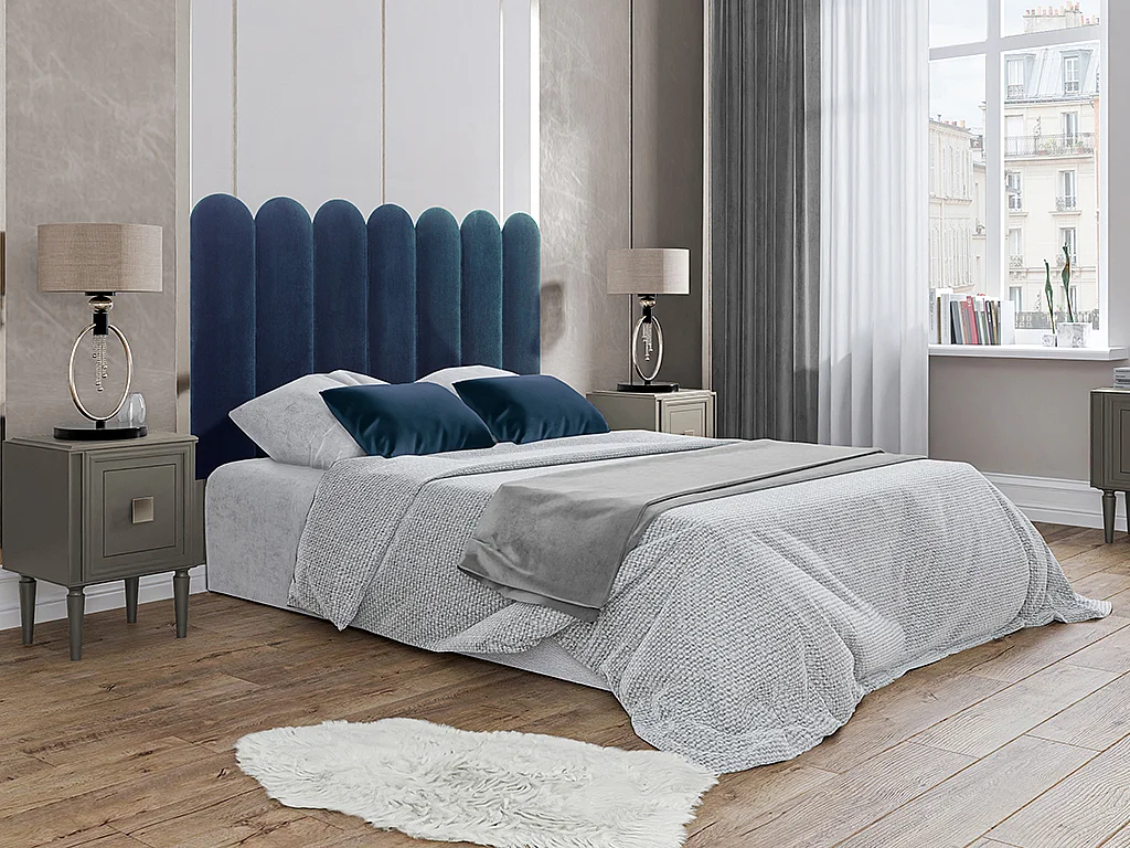 Cabecero de cama JAPI de Pascal Morabito - 210 cm - Terciopelo - Azul - de Pascal Morabito