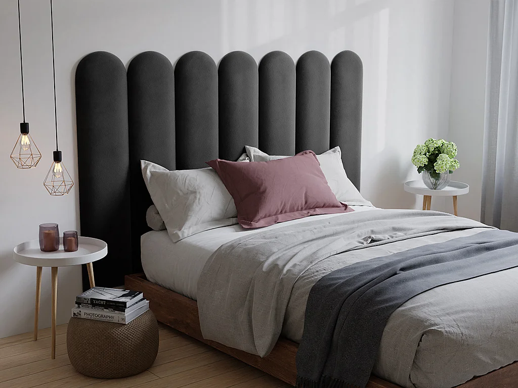 Panneaux muraux tête de lit - 210 cm - Velours - Gris - JAPI de Pascal Morabito