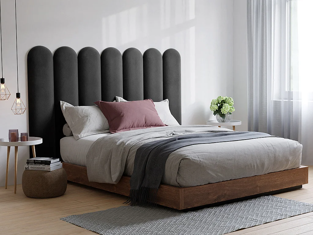 Panneaux muraux tête de lit - 210 cm - Velours - Gris - JAPI de Pascal Morabito