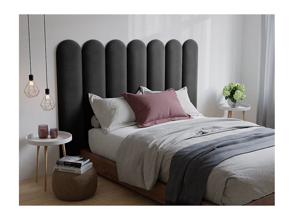 Cabecero de cama JAPI de Pascal Morabito - 210 cm - Terciopelo - Gris - de Pascal Morabito