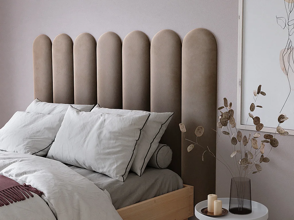 Zagłówek z paneli ściennych – 210 cm – welur – kolor beżowy – JAPI marki Pascal Morabito