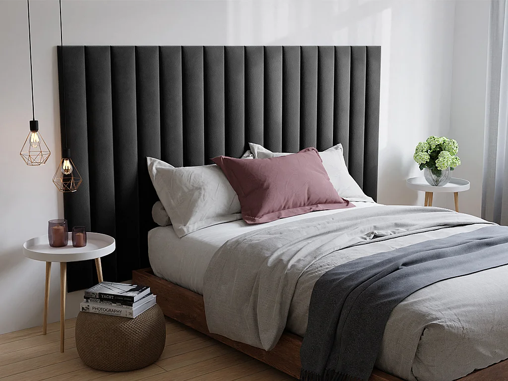 Panneaux muraux tête de lit - 220 cm - Velours - Gris - GONDA de Pascal Morabito