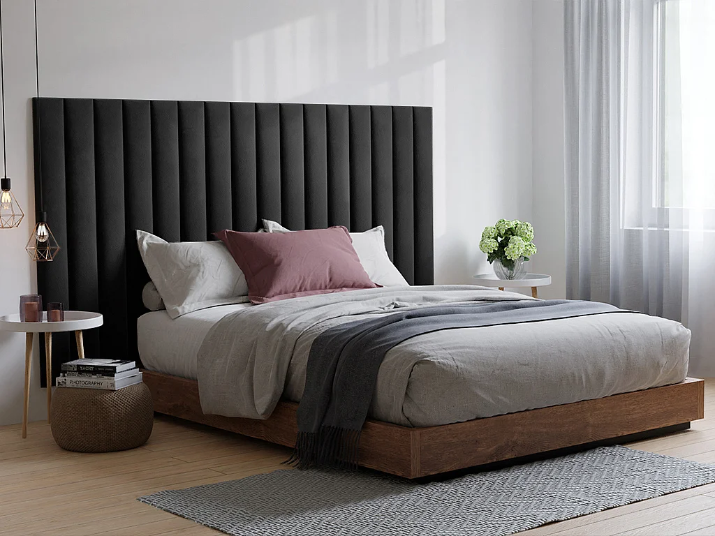 Panneaux muraux tête de lit - 220 cm - Velours - Gris - GONDA de Pascal Morabito