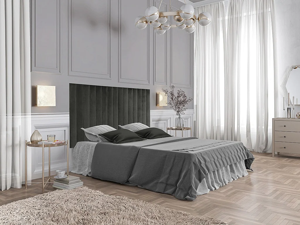 Panneaux muraux tête de lit - 220 cm - Velours - Gris - GONDA de Pascal Morabito