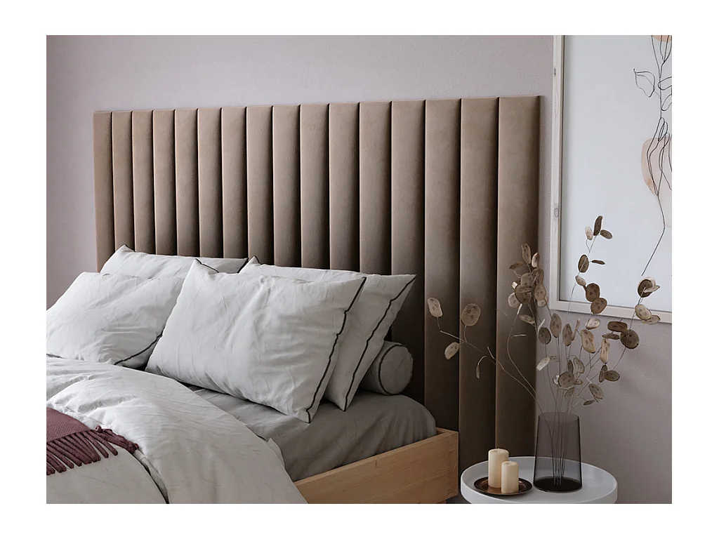 Painéis de parede cabeceira de cama de 225 cm em veludo cor bege - GONDA