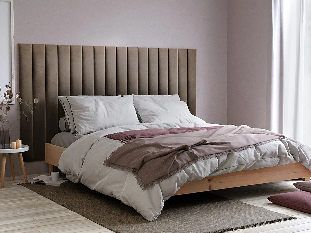 Painéis de parede cabeceira de cama de 225 cm em veludo cor bege - GONDA