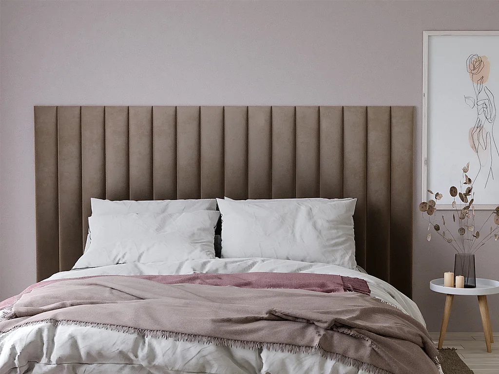 Painéis de parede cabeceira de cama de 225 cm em veludo cor bege - GONDA
