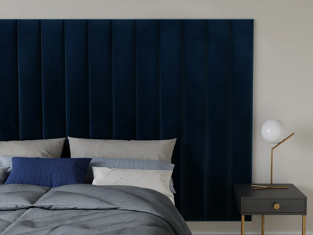 Wandpaneel voor hoofdeinde GONDA - 225 cm - Fluweel - Blauw - van Pascal Morabito