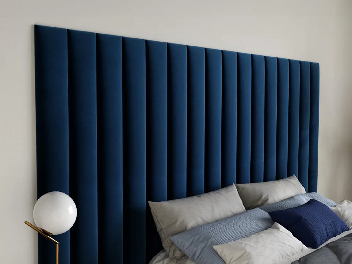 Panneaux muraux tête de lit - 220 cm - Velours - Bleu - GONDA de Pascal Morabito