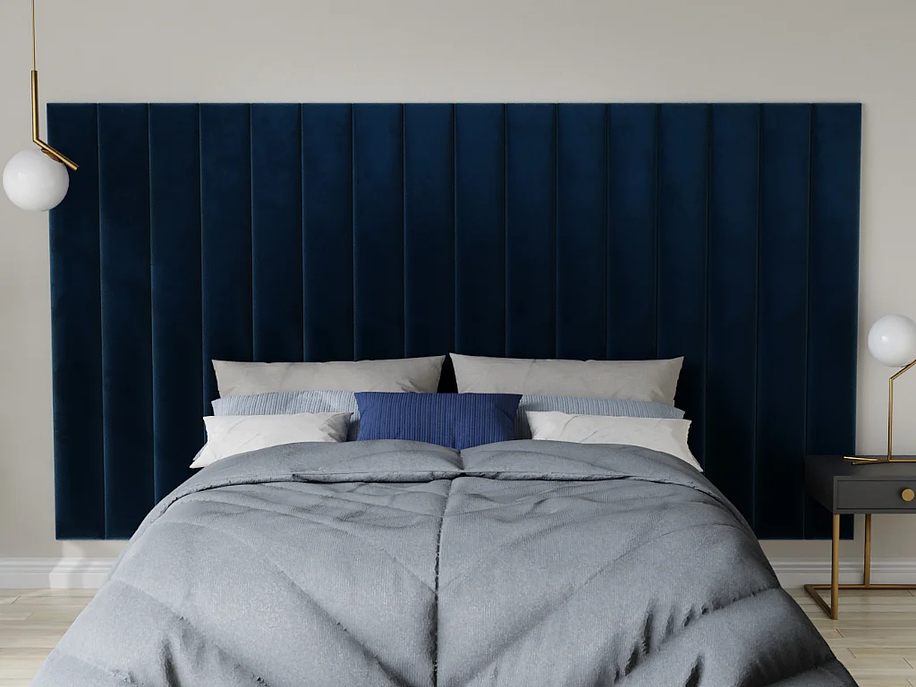 Panneaux muraux tête de lit - 220 cm - Velours - Bleu - GONDA de Pascal Morabito