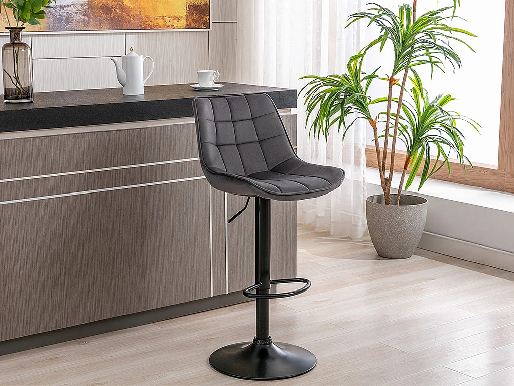 Set van 2 barkrukken LIMA - Velours en metaal - Grijs