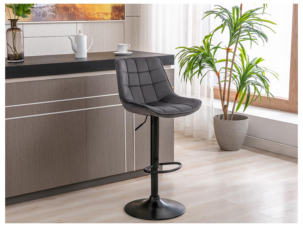 Lot de 2 tabourets de bar en velours et métal - Hauteur réglable - Gris - LIMA II